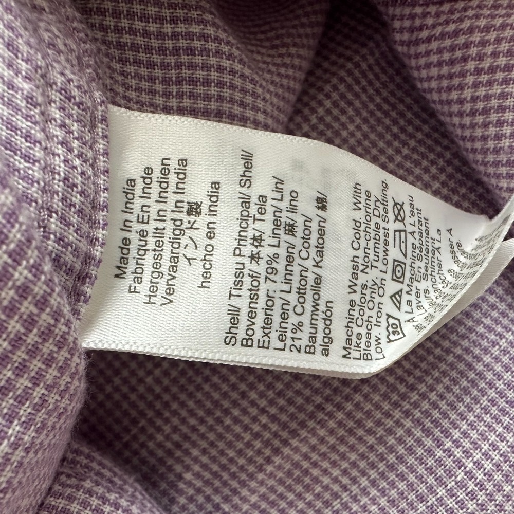J.Crew Shirt Mens Medium Purple Houndstooth Linen Blend Short Sleeve Button Down - Picture 7 of 12